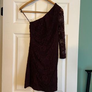One shoulder burgundy dress